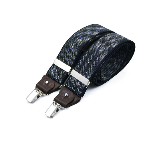 Superior wide men's braces / suspenders – Navy chevron